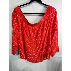 Maurices Red White Polka Dot Off Shoulder Peasant‎ Blouse 3/4 Sleeve Plus 1X New